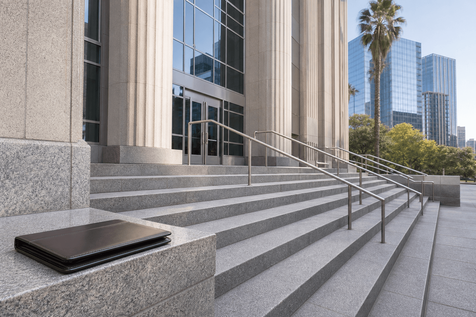 Empty courthouse steps and entrance in downtown Los Angeles